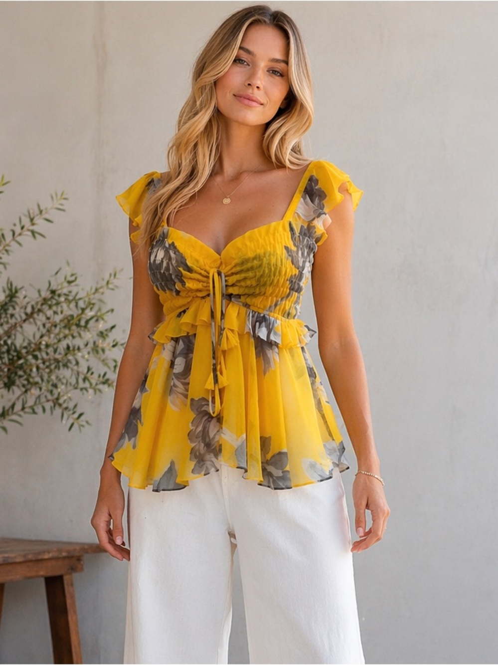 NWT ✨ Misa Los Angeles Yellow Floral Chiffon Blouse – XS